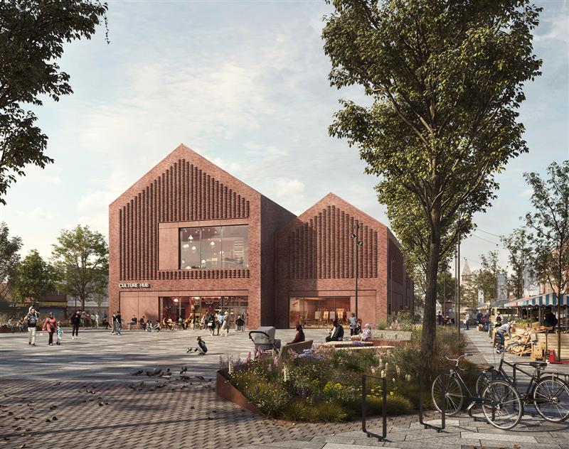 Construction of steel frame for Blyth Market Pavilion completes | Kier ...